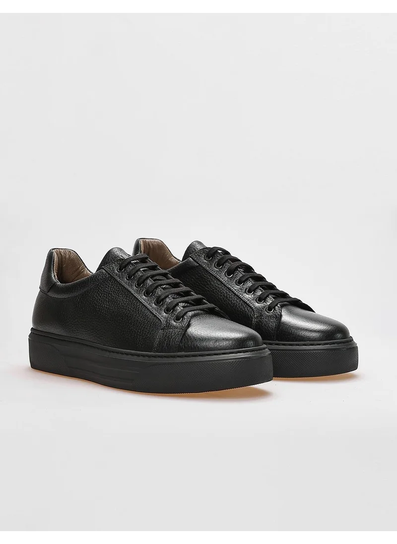 Cabani Leather Black Lace-Up Men's Sports Shoes