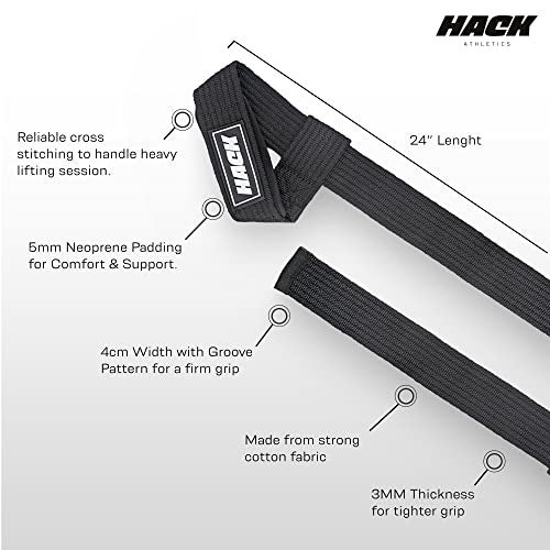 Hack Athletics Premium 24" Weight Lifting Straps for Weightlifting, Bodybuilding, Powerlifting, Strength Training, & Deadlifts - Men & Women - Cotton Straps with 5MM Padded Neoprene - Image 2
