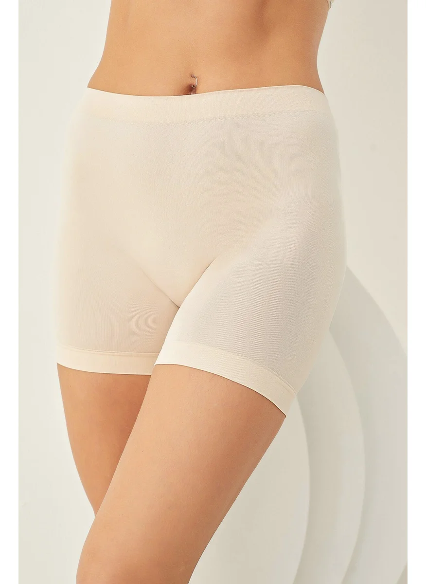 إن بي بي Seamless High Waist Long Shorts Tan