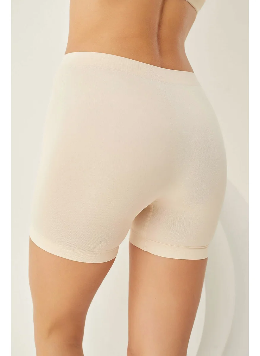 إن بي بي Seamless High Waist Long Shorts Tan