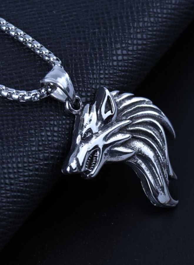 Titanium Steel Wolf Head Viking Necklace
