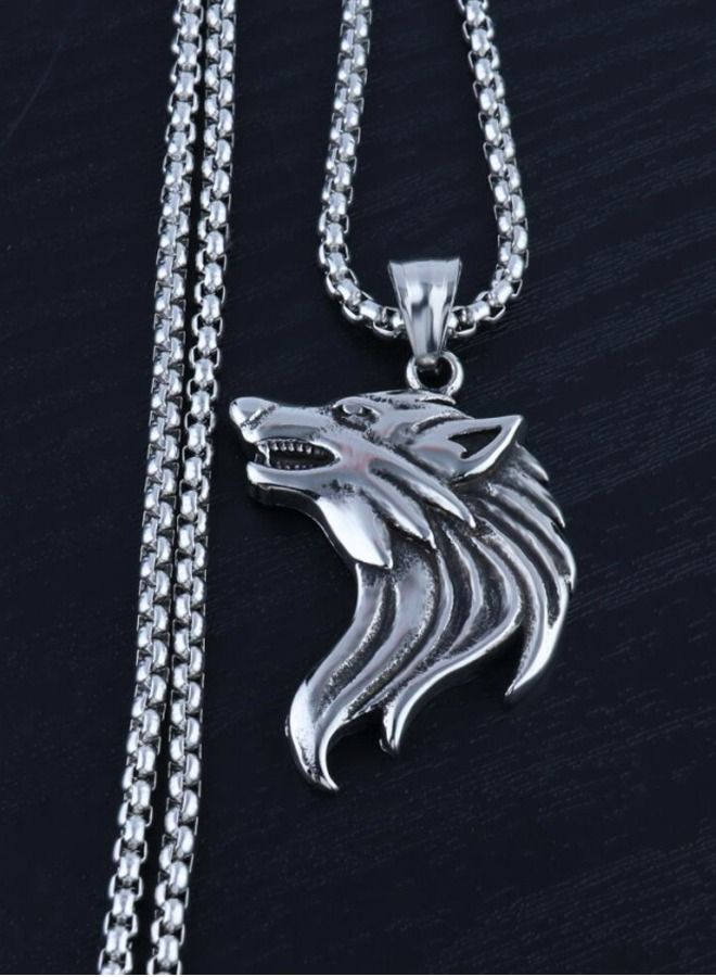 Titanium Steel Wolf Head Viking Necklace
