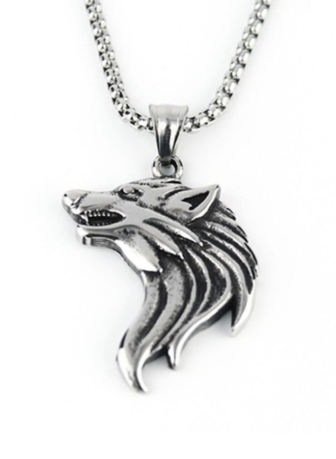 Titanium Steel Wolf Head Viking Necklace