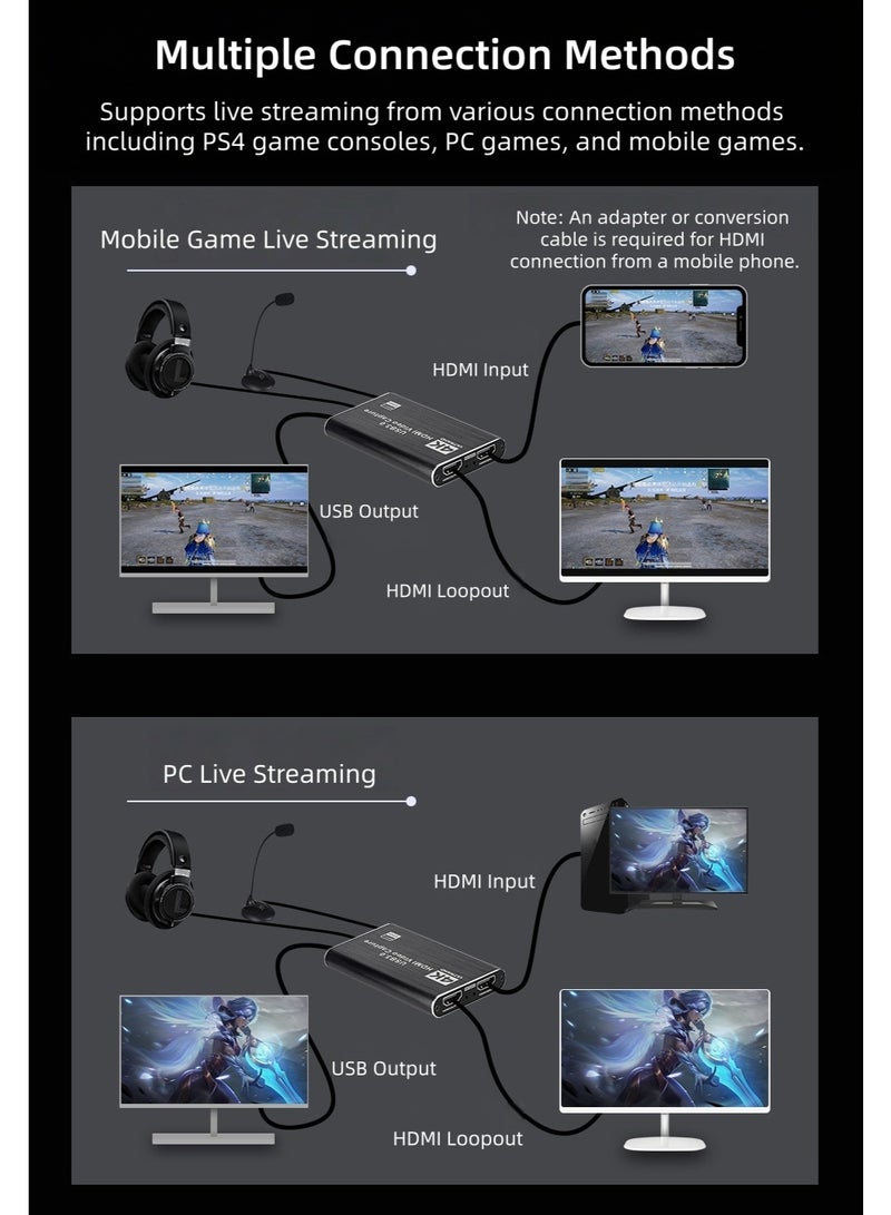 OasisLink Capture Card, 4K Video Capture Card, USB 3.0 1080P 60fps HDMI Audio Video Capture Device , Portable Video Converter Game Capture Adapter for Gaming Streaming - Image 5