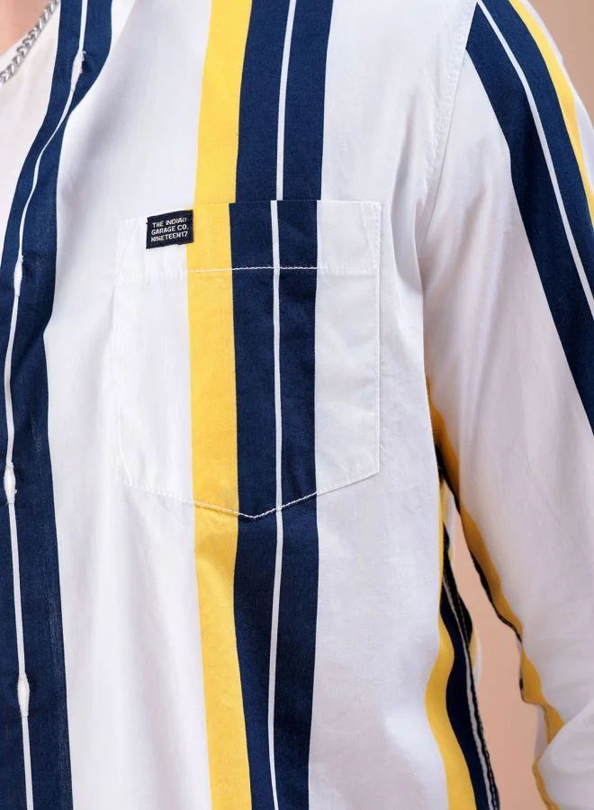 شركة المرآب الهندية Men Regular Fit Striped Full Sleeves Cutaway Collar Casual Shirt