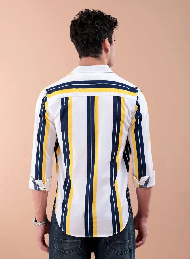 شركة المرآب الهندية Men Regular Fit Striped Full Sleeves Cutaway Collar Casual Shirt