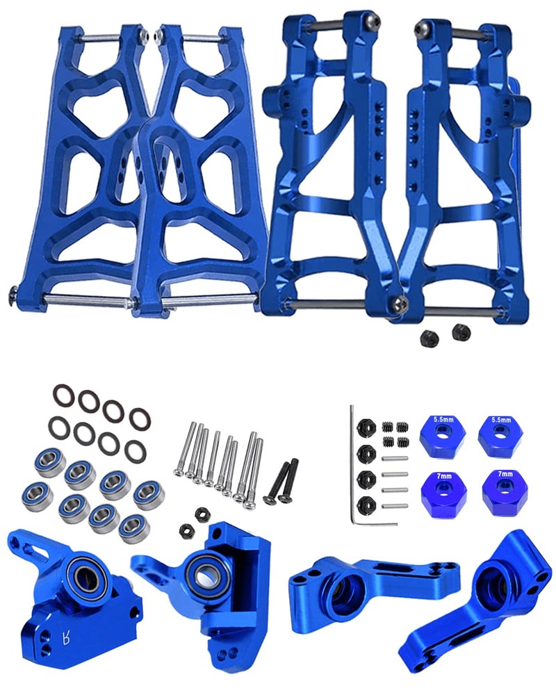 Generic Rcarmumb Upgrades Part for 1/10 Traxxas Rustler VXL 2wd/Stampede VXL 2wd,Alloy Front Rear Suspension A Arms,Alloy Steering Blocks Caster Blocks C-Hubs Stub Axle Carriers Left&Right,Navy Blue  - Image 1