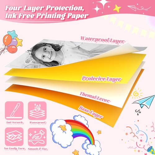 TecoHikee 15 Rolls Kids Camera Paper Roll Refill - HD kids camera instant print paper, 55x25mm Print 180 Sheets with Cute Stickers, Scratch-Resistant, BPA Free, Suitable for 99% of Instant Print Camera for Kids - Image 3