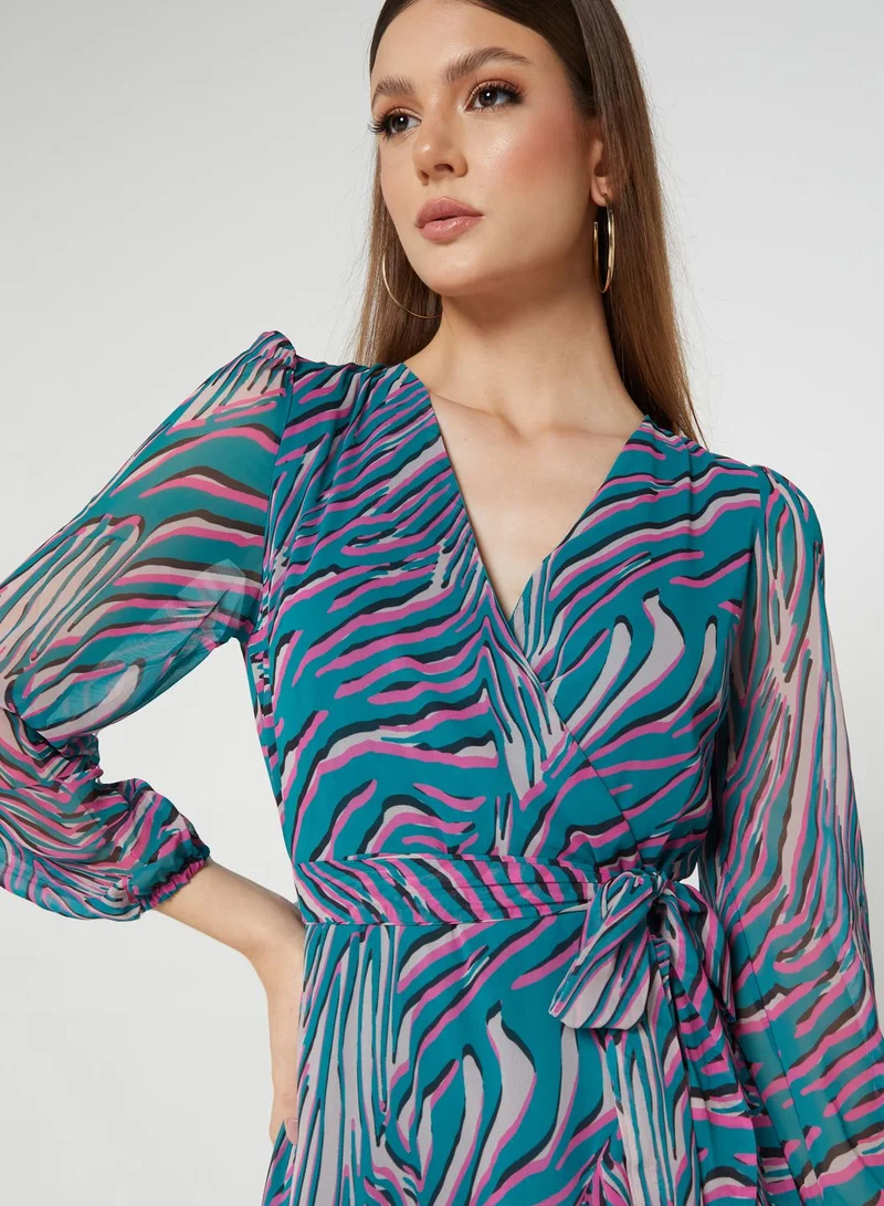 Wallis Petite Asymmetrical Hem Puff Sleeve Printed Dress