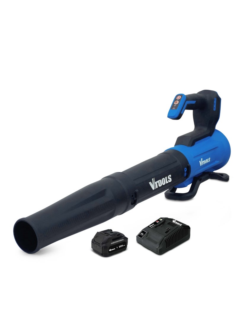في تولز منفاخ أوراق الشجر اللاسلكي VTOOLS 20 فولت مع بطارية 4.0 أمبير/ساعة - Image 1