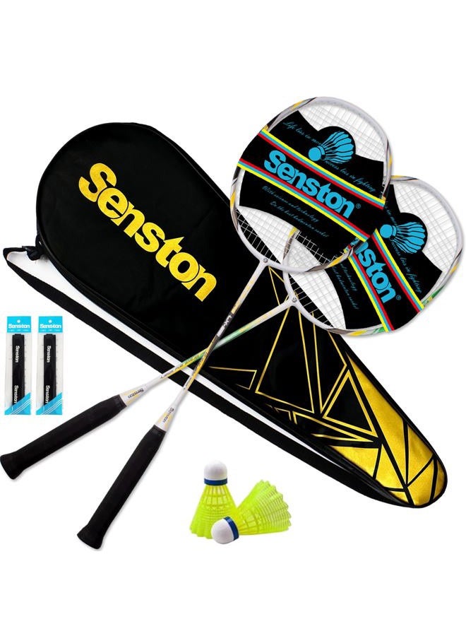 Senston 2 Pieces Badminton Set, Lightweight Graphite Shaft Badminton Racket Including Premium Badminton Bag, 2 Badminton Shuttlecock, 2 Racquet Grip - Image 1