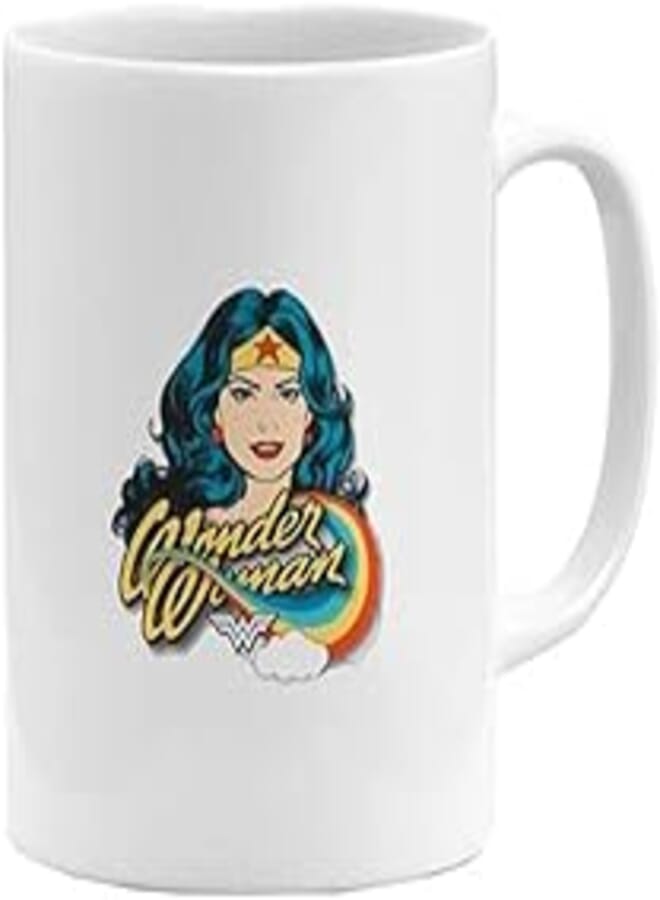 RYN PRINTED DESIGN Wonder Woman Printed Coffee Mug White/Blue/Yellow 11ounce