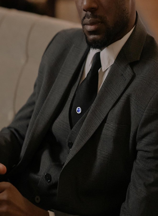 HAWSON Mens Tie Tack With Chain Round Crystal Wedding Business Accessories (202466) - Image 3