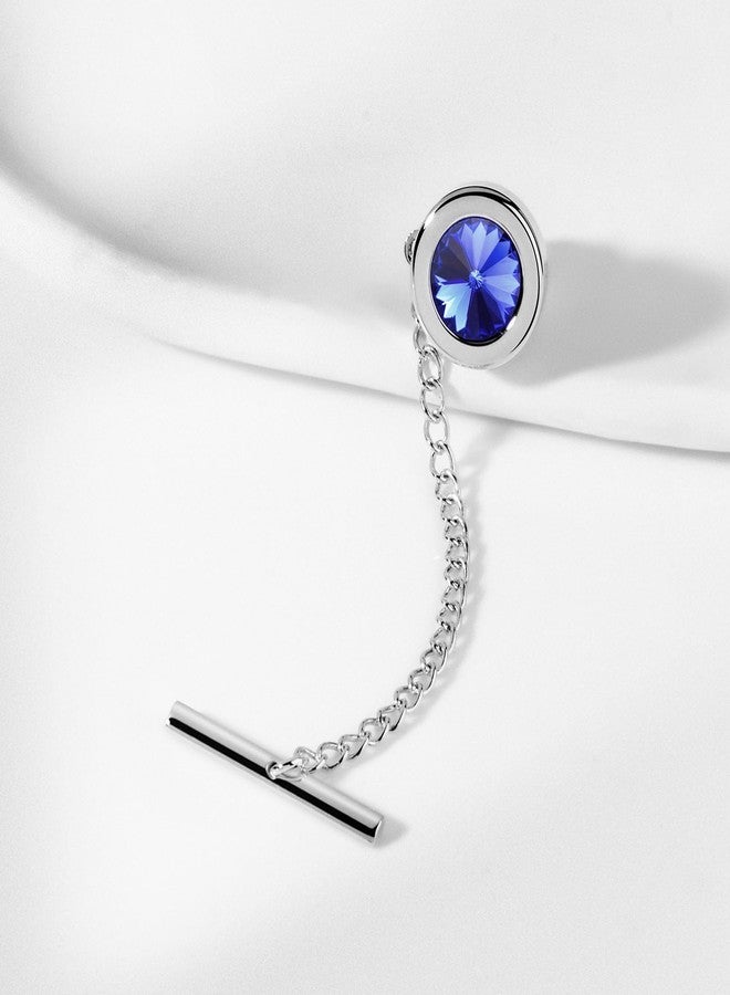 HAWSON Mens Tie Tack With Chain Round Crystal Wedding Business Accessories (202466) - Image 4