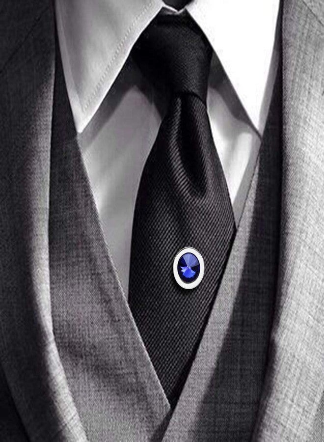 HAWSON Mens Tie Tack With Chain Round Crystal Wedding Business Accessories (202466) - Image 2