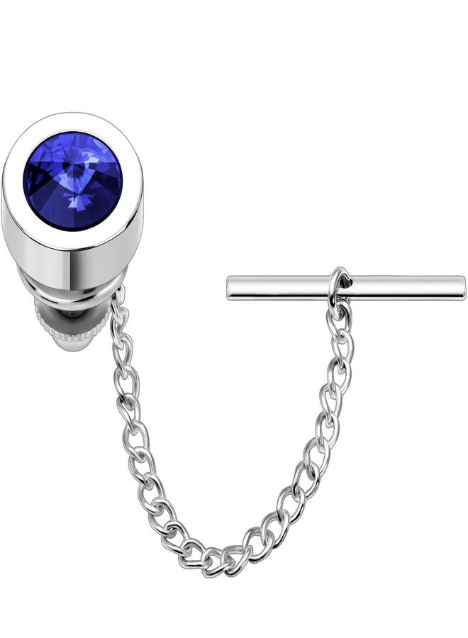 HAWSON Mens Tie Tack With Chain Round Crystal Wedding Business Accessories (202466) - Image 1
