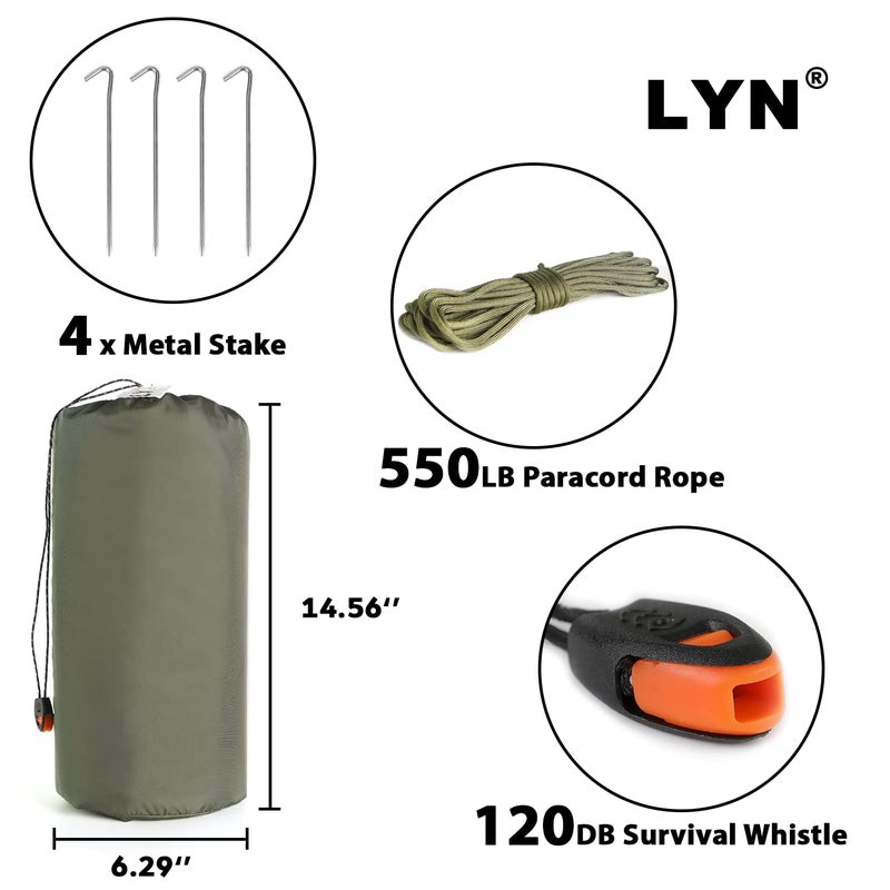 LYN Wild Must:LYN Extra Large 3 Person Reusable Survival Emergency Shelter Tent, Reflective Waterproof Fireproof Lightweight Bugout, with ParacordâœšStakeâœšZipper for Camping,First Aid,Hiking&Bushcraft - Image 2
