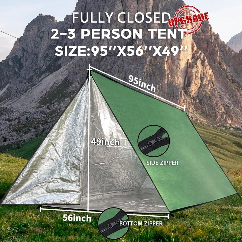LYN Wild Must:LYN Extra Large 3 Person Reusable Survival Emergency Shelter Tent, Reflective Waterproof Fireproof Lightweight Bugout, with ParacordâœšStakeâœšZipper for Camping,First Aid,Hiking&Bushcraft - Image 3