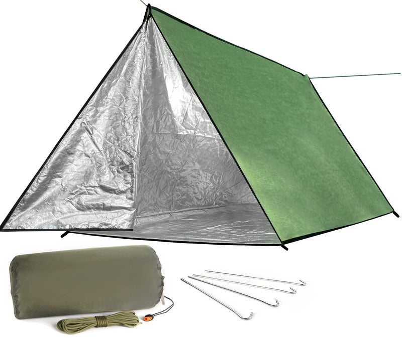 LYN Wild Must:LYN Extra Large 3 Person Reusable Survival Emergency Shelter Tent, Reflective Waterproof Fireproof Lightweight Bugout, with ParacordâœšStakeâœšZipper for Camping,First Aid,Hiking&Bushcraft - Image 1