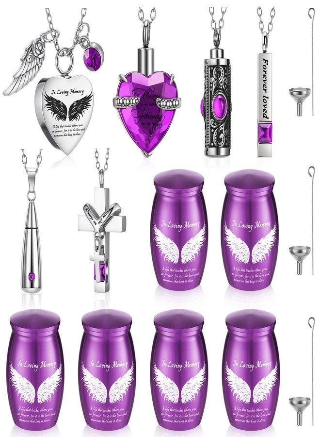 Ecation 12 Set Small Urn Cremation Jewelry Necklaces for Ashes Stainless Steel Keepsake Urns Memorial Locket Mini Ash Holders Waterproof for Human Adult Female Male Family Loved One (Purple) - Image 1