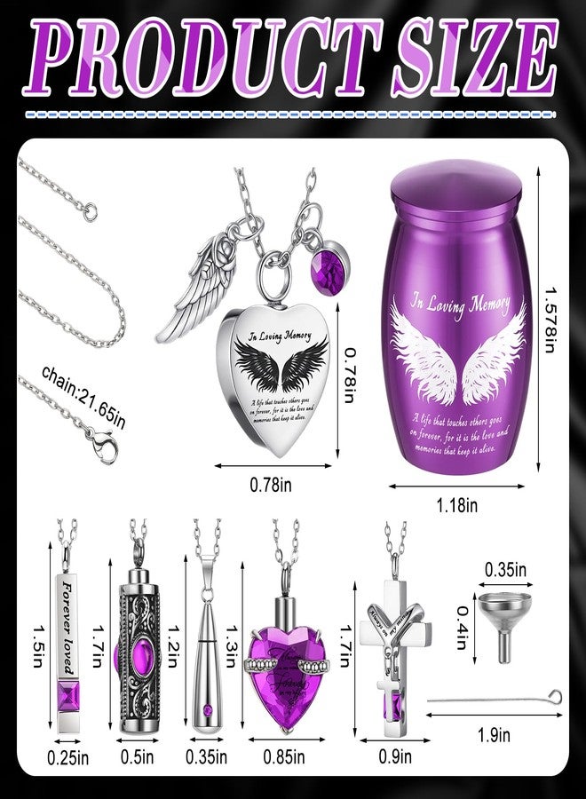 Ecation 12 Set Small Urn Cremation Jewelry Necklaces for Ashes Stainless Steel Keepsake Urns Memorial Locket Mini Ash Holders Waterproof for Human Adult Female Male Family Loved One (Purple) - Image 3
