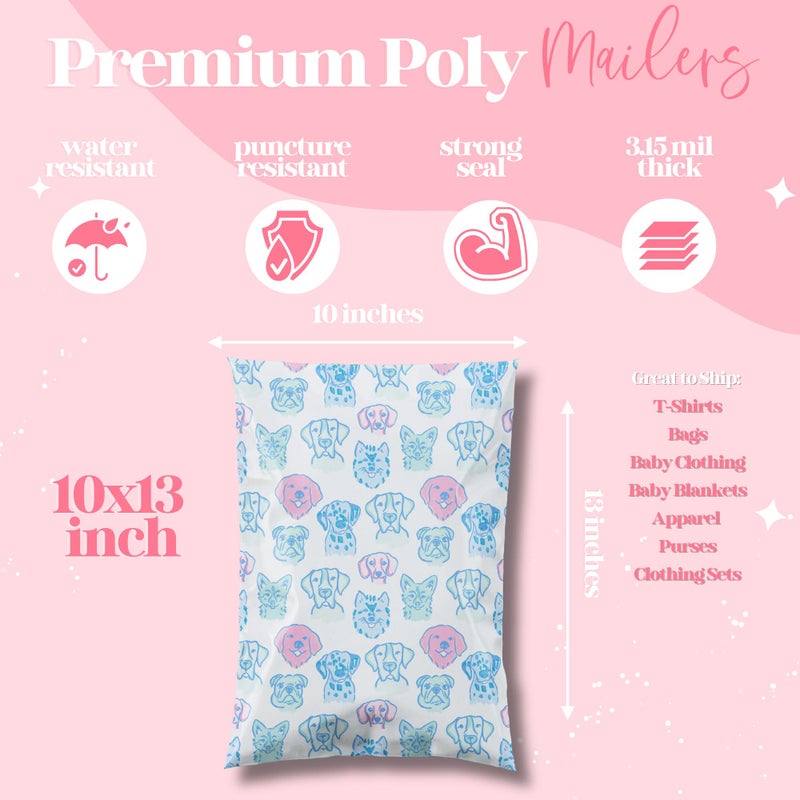 Pretty Package Store 10X13 Designer Poly Mailer 100 Pack Heavy Duty Waterproof Self Seal Shipping Bags For Small Business Large Mailing Envelopes Bulk Tear Resistant Packaging Pretty Pups Puppy Dogs - Image 3