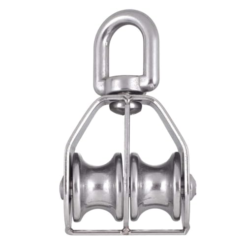 Rocaris 4 Pack M25 Double Pulley Block Stainless Steel 304 Wire Rope Crane Double Wheel Swivel Lifting Rope Pulley Block - Image 4