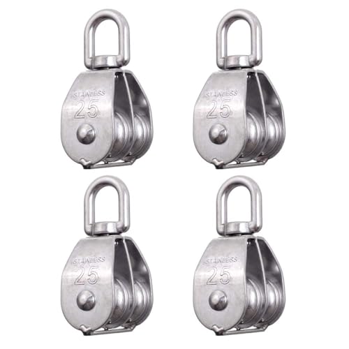 Rocaris 4 Pack M25 Double Pulley Block Stainless Steel 304 Wire Rope Crane Double Wheel Swivel Lifting Rope Pulley Block - Image 1