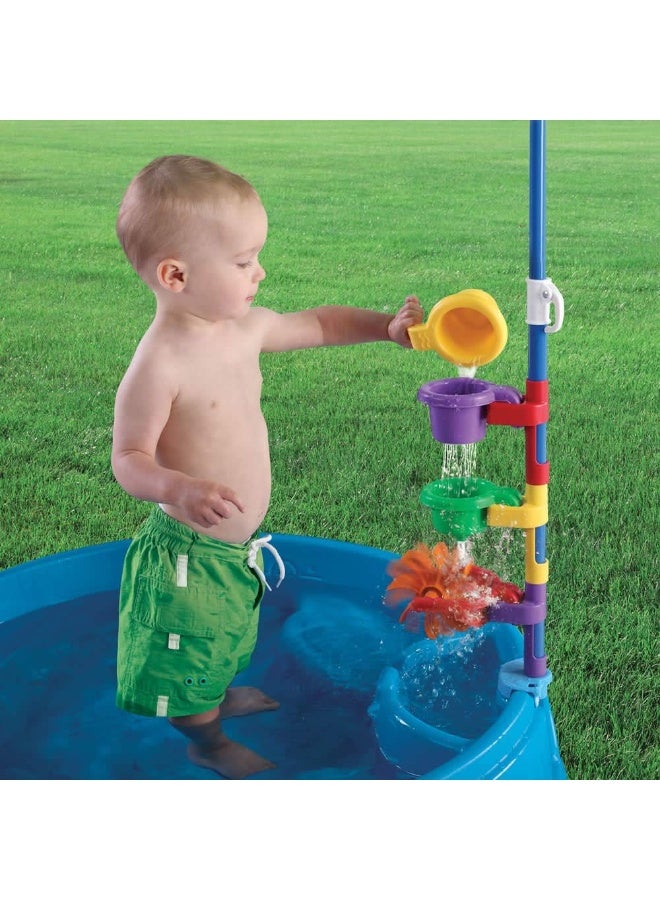 Step2 Play & Shade Pool Water Table with Umbrella, Toddler Outdoor Splash Pool with 7-Piece Water Play Set, Blue Yellow & Green - Image 2