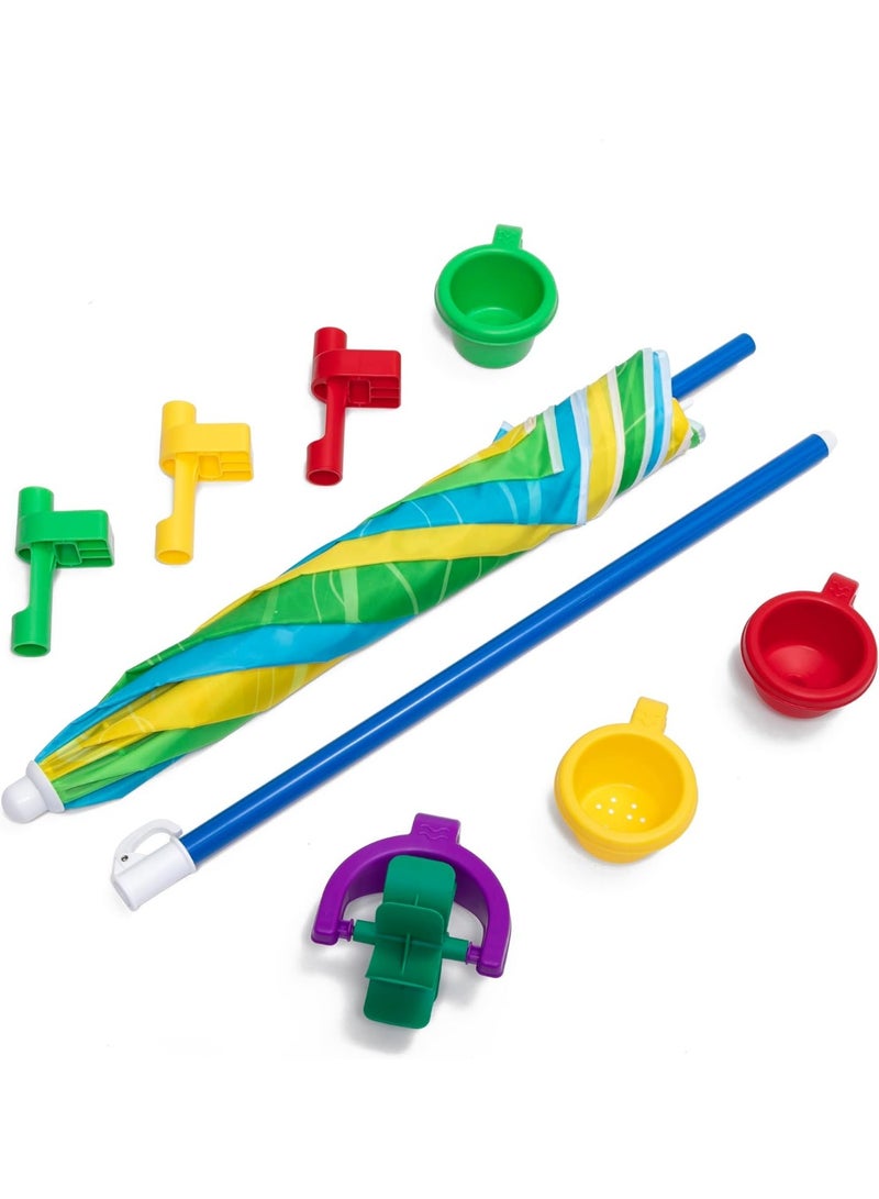 Step2 Play & Shade Pool Water Table with Umbrella, Toddler Outdoor Splash Pool with 7-Piece Water Play Set, Blue Yellow & Green - Image 3