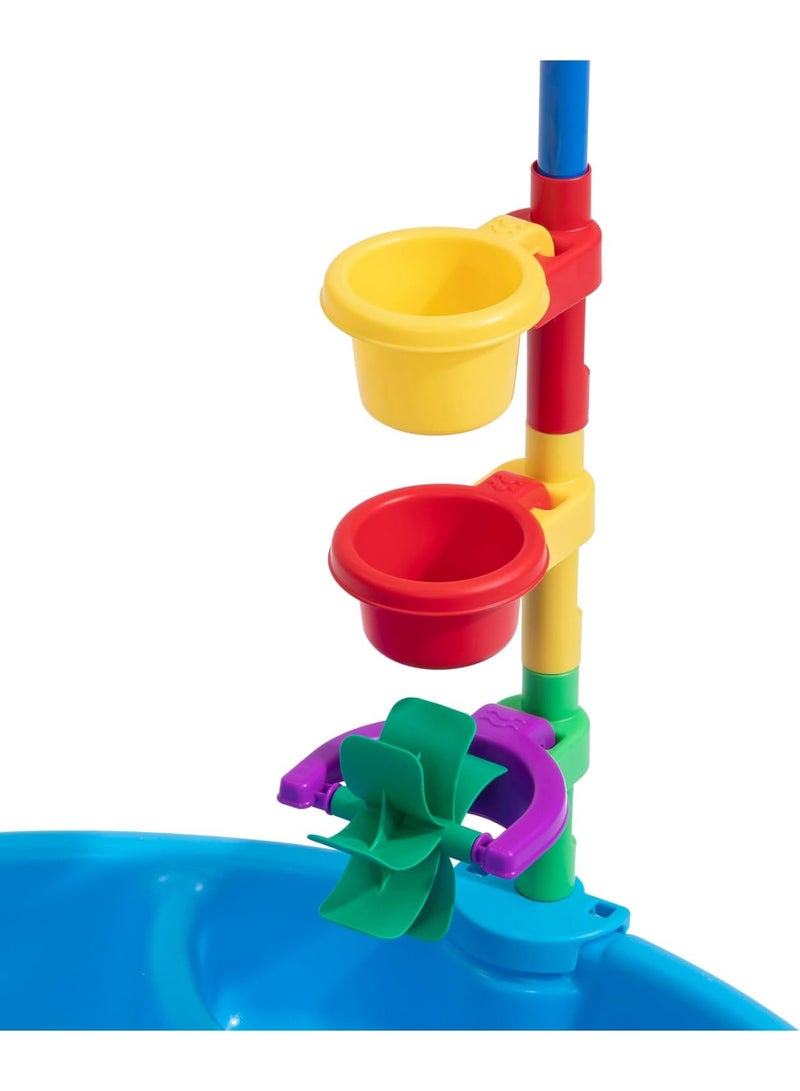 Step2 Play & Shade Pool Water Table with Umbrella, Toddler Outdoor Splash Pool with 7-Piece Water Play Set, Blue Yellow & Green - Image 5