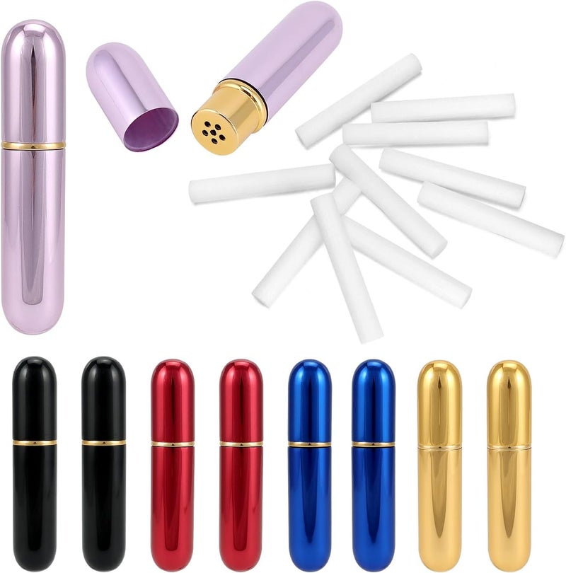 جهاز استنشاق الزيوت العطرية من QWORK (مجموعة من 10) مع أنابيب زجاجية قابلة لإعادة التعبئة و10 فوط ماصة - أنابيب عطرية مدمجة للصحة أثناء التنقل، أجهزة استنشاق عطرية شخصية فارغة