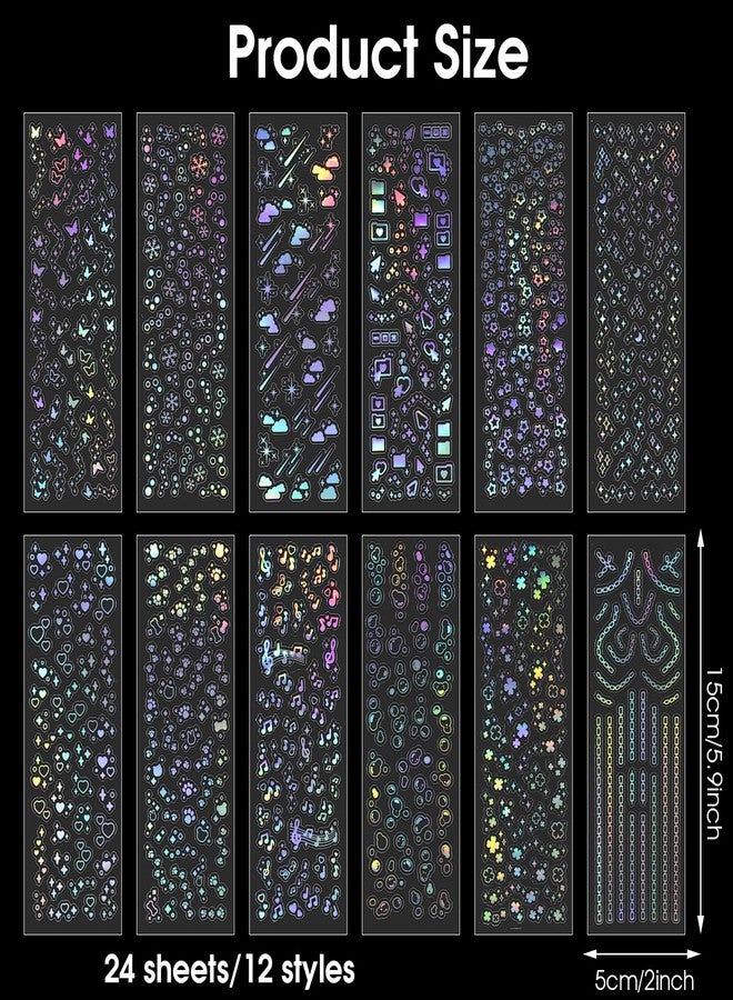 LLOUSSAK 24Sheets Kpop Stickers Holographic, Self Adhesive Glitter Korean Deco Stickers, Clear Laser Kpop Photocard Sticker Bubbles Album Sticker, Cute Kpop Decals for Scrapbook DIY Decoration - Image 2