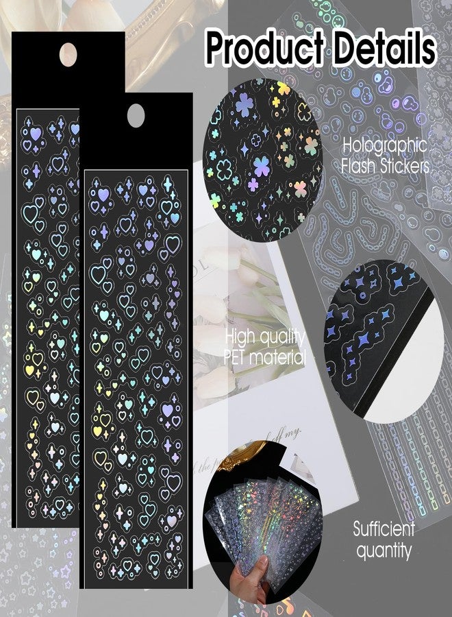 LLOUSSAK 24Sheets Kpop Stickers Holographic, Self Adhesive Glitter Korean Deco Stickers, Clear Laser Kpop Photocard Sticker Bubbles Album Sticker, Cute Kpop Decals for Scrapbook DIY Decoration - Image 3