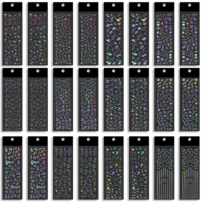 LLOUSSAK 24Sheets Kpop Stickers Holographic, Self Adhesive Glitter Korean Deco Stickers, Clear Laser Kpop Photocard Sticker Bubbles Album Sticker, Cute Kpop Decals for Scrapbook DIY Decoration - Image 1