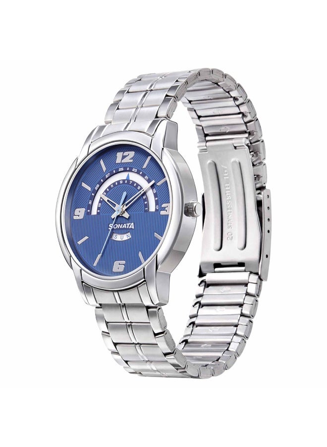 سوناتا Sonata RPM Quartz Analog with Day and Date Blue Dial Metal Strap Watch for Men - Image 2
