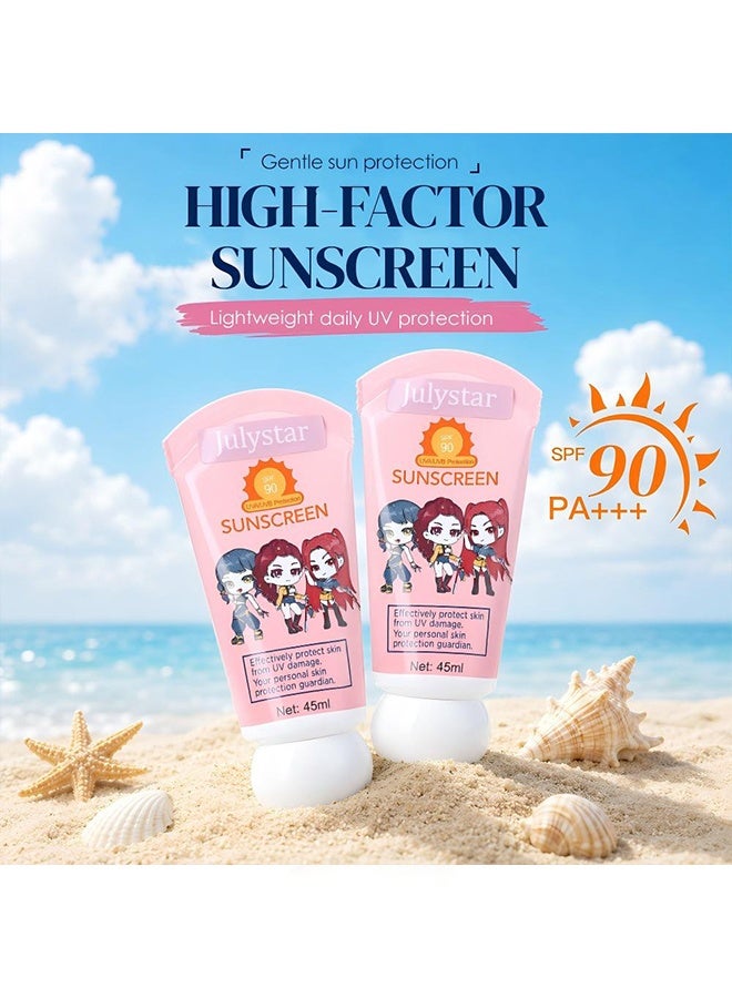 Julystar Sunscreen, SPF90+, Broad Spectrum UVA/UVB Protection, Anti-Aging, Moisturizing, Suitable for Face and Body, 45ml for Daily & Outdoor Use - Image 2