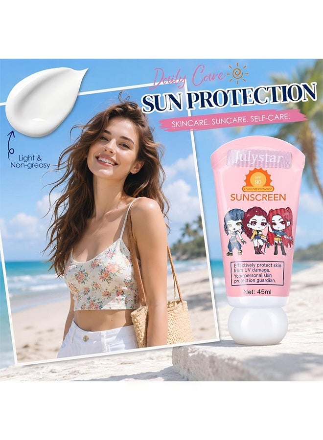 Julystar Sunscreen, SPF90+, Broad Spectrum UVA/UVB Protection, Anti-Aging, Moisturizing, Suitable for Face and Body, 45ml for Daily & Outdoor Use - Image 3