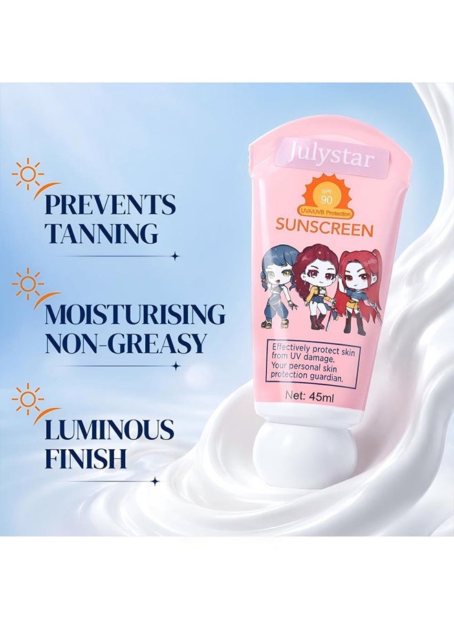 Julystar Sunscreen, SPF90+, Broad Spectrum UVA/UVB Protection, Anti-Aging, Moisturizing, Suitable for Face and Body, 45ml for Daily & Outdoor Use - Image 5