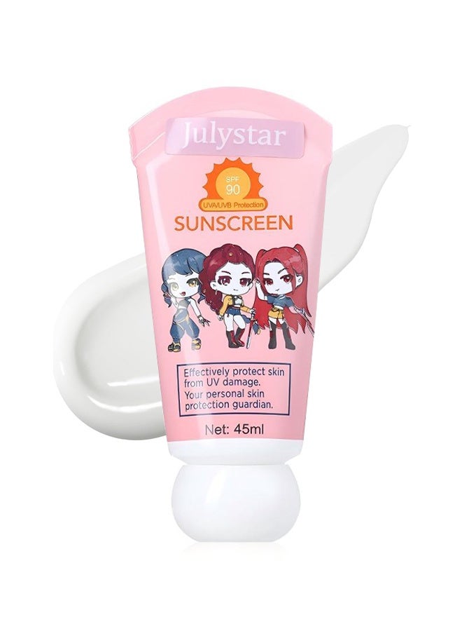 Julystar Sunscreen, SPF90+, Broad Spectrum UVA/UVB Protection, Anti-Aging, Moisturizing, Suitable for Face and Body, 45ml for Daily & Outdoor Use - Image 1