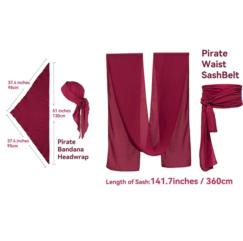 KOTORA Pirate Costume Pirate Head Scarf Bandanas Belt Waist Sash Medieval Belt Pouch Coin Purse Leather Hook Festival Sets (Brown 02-2Pouch) - Image 4