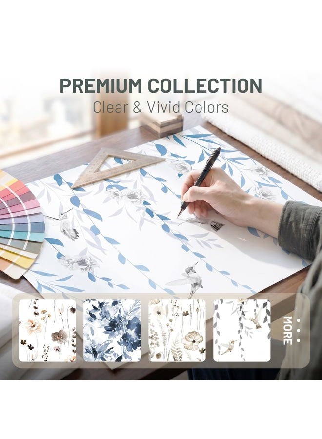 WITHLOC No Hook Shower Curtain with Snap in Liner - Fabric Waterproof Inner Liner, Plants Blue Floral Grey Nature Birds Cloth Shower Curtains Washable, 71 x 74 Inch - Image 3