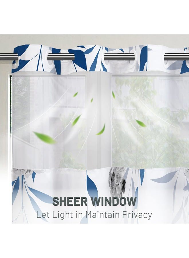 WITHLOC No Hook Shower Curtain with Snap in Liner - Fabric Waterproof Inner Liner, Plants Blue Floral Grey Nature Birds Cloth Shower Curtains Washable, 71 x 74 Inch - Image 2