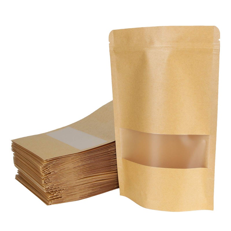 Ziqi Ziqi 200pcs Kraft Ziplock Bag 5.9 x 8.7 Inch Reusable Kraft Pouch with Tear Notch and Matte Window for Food Storage  Stand Up Heat sealable Zipper Bags for Home or Business  - Image 1