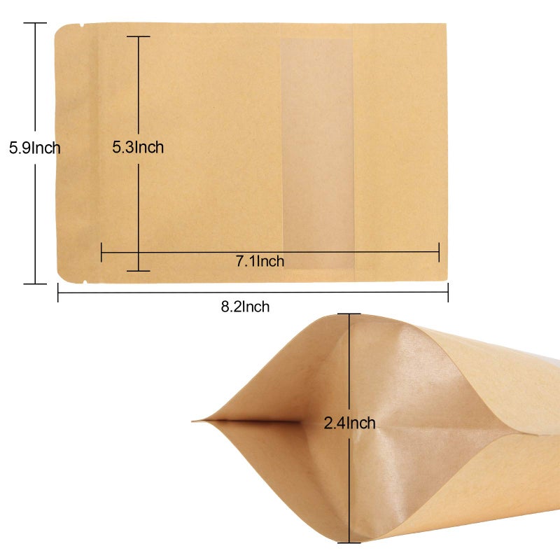 Ziqi Ziqi 200pcs Kraft Ziplock Bag 5.9 x 8.7 Inch Reusable Kraft Pouch with Tear Notch and Matte Window for Food Storage  Stand Up Heat sealable Zipper Bags for Home or Business  - Image 2