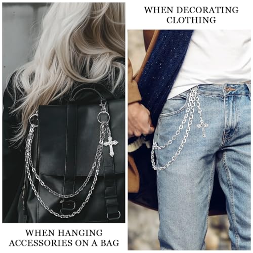 GUSTAVE® Punk Layered Pants Chain for Men Women Silver Cross Rivet Tassel Wallet Chains Hip Hop Pocket Chains Goth Jewelry Key Chain Wallet for Men - Image 5