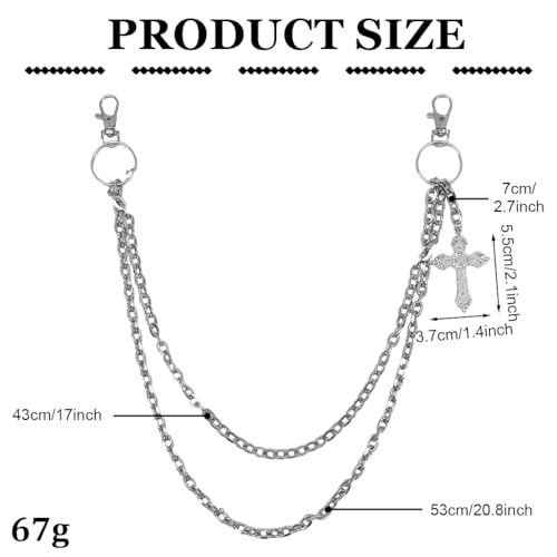 GUSTAVE® Punk Layered Pants Chain for Men Women Silver Cross Rivet Tassel Wallet Chains Hip Hop Pocket Chains Goth Jewelry Key Chain Wallet for Men - Image 2