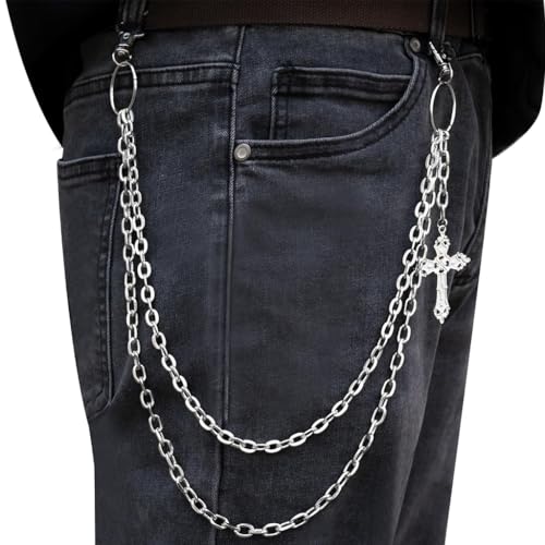 GUSTAVE® Punk Layered Pants Chain for Men Women Silver Cross Rivet Tassel Wallet Chains Hip Hop Pocket Chains Goth Jewelry Key Chain Wallet for Men - Image 3