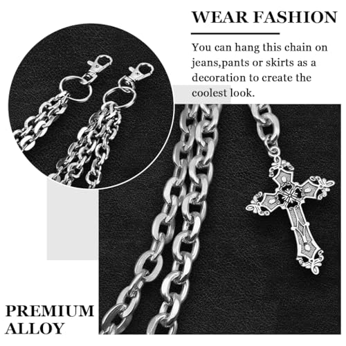 GUSTAVE® Punk Layered Pants Chain for Men Women Silver Cross Rivet Tassel Wallet Chains Hip Hop Pocket Chains Goth Jewelry Key Chain Wallet for Men - Image 4