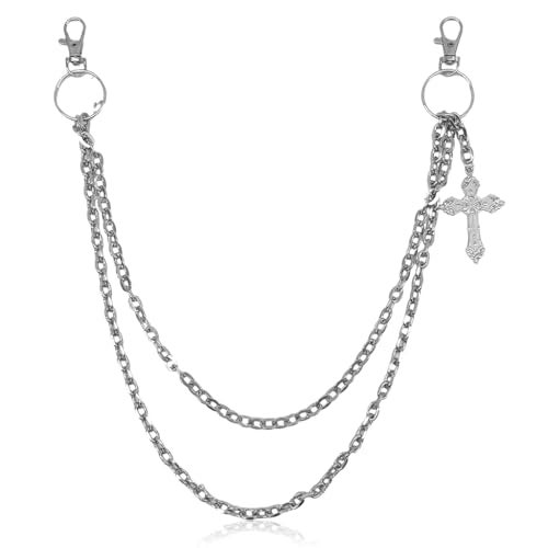 GUSTAVE® Punk Layered Pants Chain for Men Women Silver Cross Rivet Tassel Wallet Chains Hip Hop Pocket Chains Goth Jewelry Key Chain Wallet for Men - Image 1